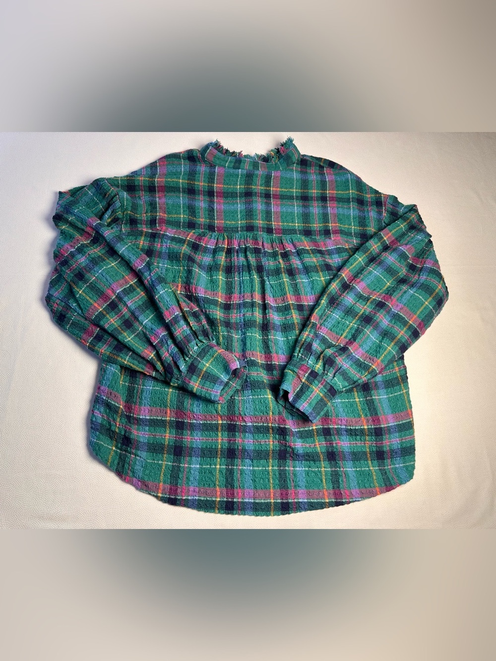 Pilcro Anthropologie Plaid Frayed Gauze Peasant Blouse Top Women’s M Boho - Picture 13 of 13